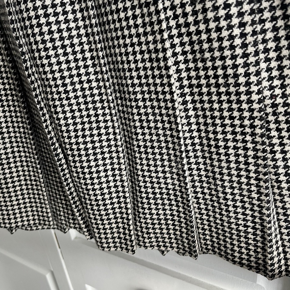 Vtg Houndstooth Wool Blend Skirt Women 16 Pleated Preppy Academia Schoolgirl - Picture 6 of 10